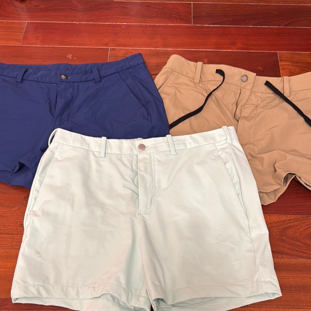 Lululemon Set of Three Men's Shorts in Blue, Tan, and Light Gray